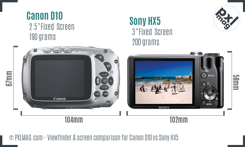 Canon D10 vs Sony HX5 Screen and Viewfinder comparison