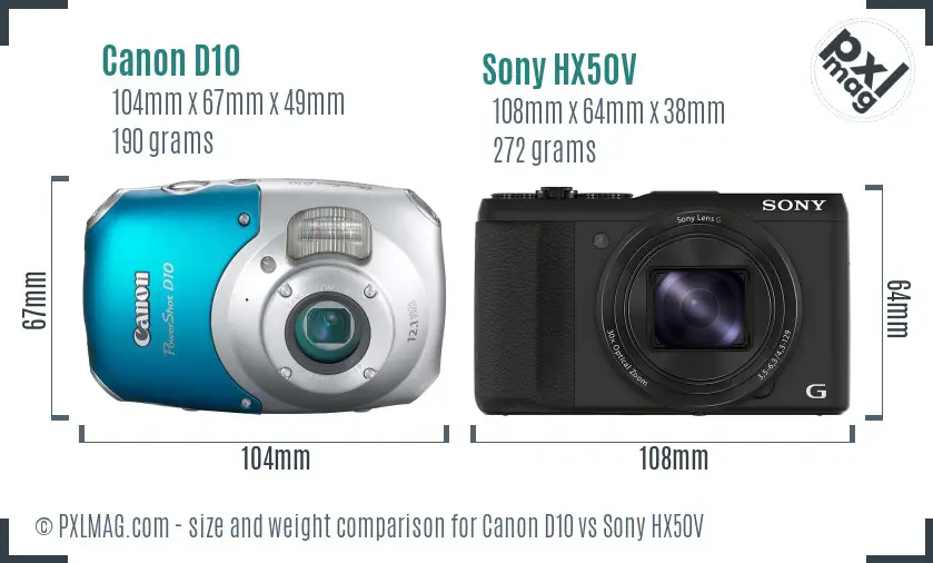 Canon D10 vs Sony HX50V size comparison Canon D10 vs Sony HX50V size comparison
