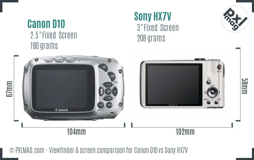 Canon D10 vs Sony HX7V Screen and Viewfinder comparison