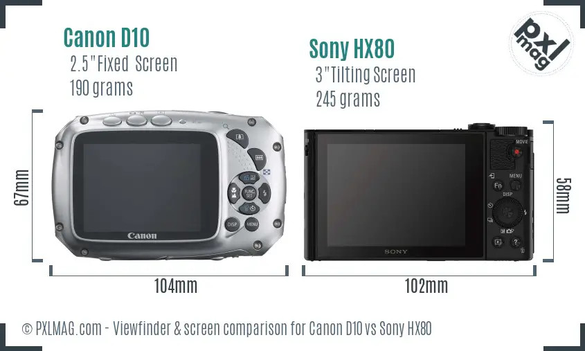 Canon D10 vs Sony HX80 Screen and Viewfinder comparison Canon D10 vs Sony HX80 Screen and Viewfinder comparison