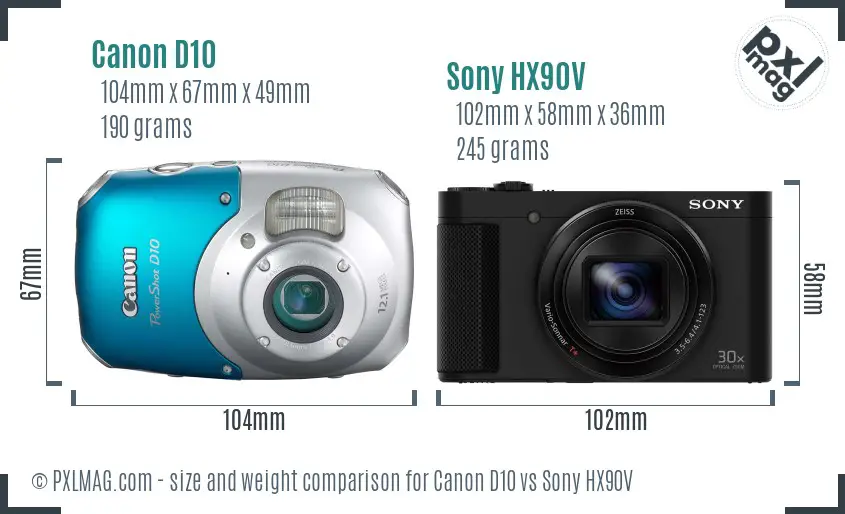 Canon D10 vs Sony HX90V size comparison Canon D10 vs Sony HX90V size comparison