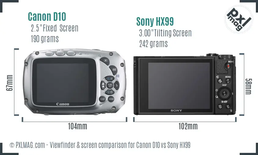 Canon D10 vs Sony HX99 Screen and Viewfinder comparison