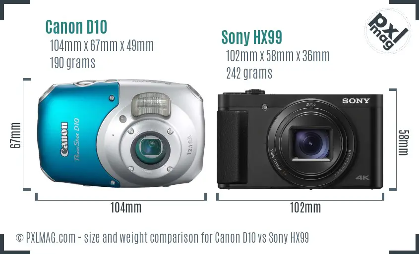 Canon D10 vs Sony HX99 size comparison