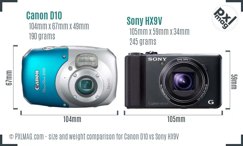 Canon D10 vs Sony HX9V size comparison Canon D10 vs Sony HX9V size comparison