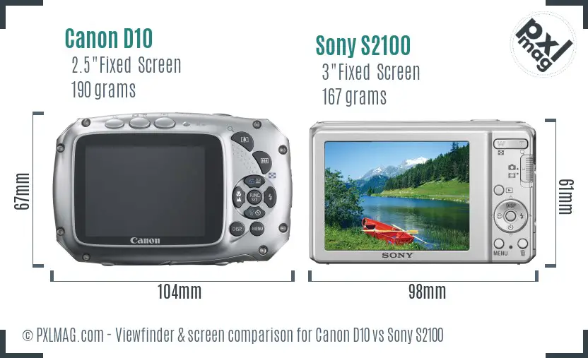 Canon D10 vs Sony S2100 Screen and Viewfinder comparison