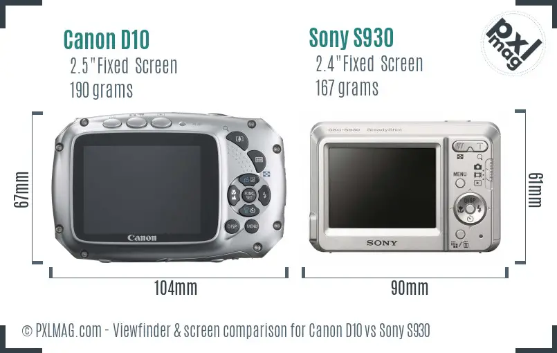 Canon D10 vs Sony S930 Screen and Viewfinder comparison Canon D10 vs Sony S930 Screen and Viewfinder comparison