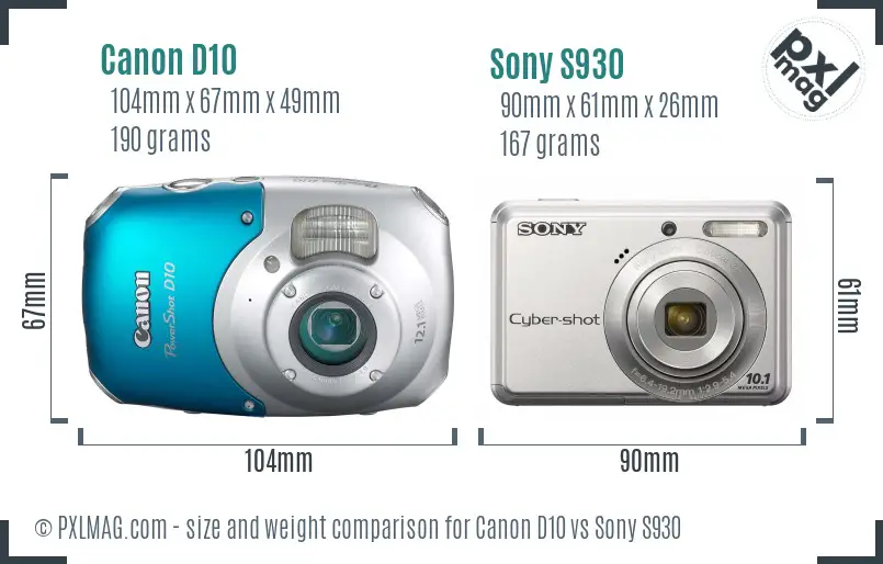 Canon D10 vs Sony S930 size comparison Canon D10 vs Sony S930 size comparison