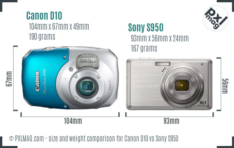 Canon D10 vs Sony S950 size comparison