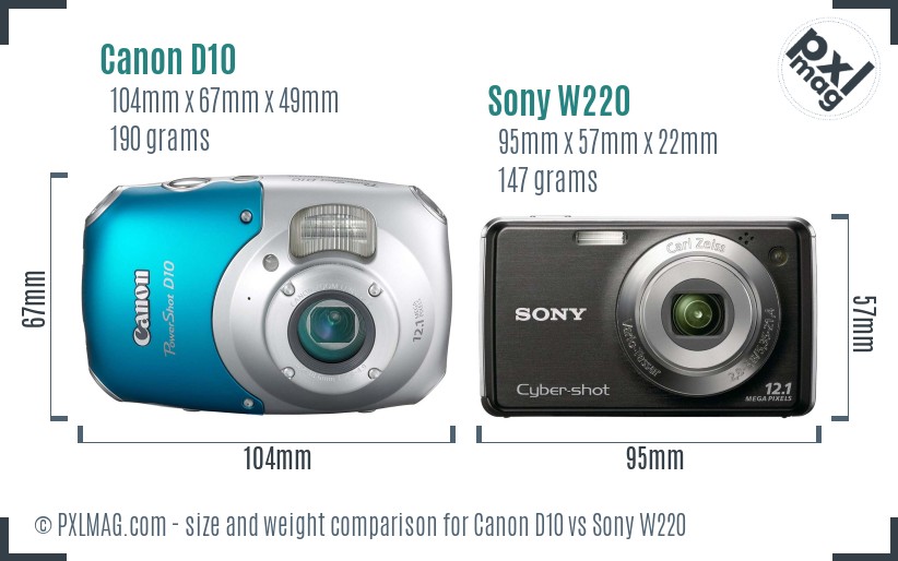 Canon D10 vs Sony W220 size comparison