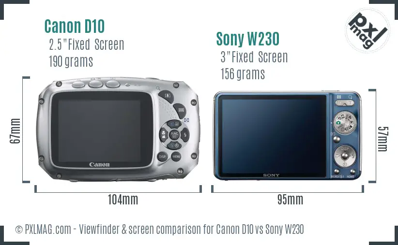 Canon D10 vs Sony W230 Screen and Viewfinder comparison