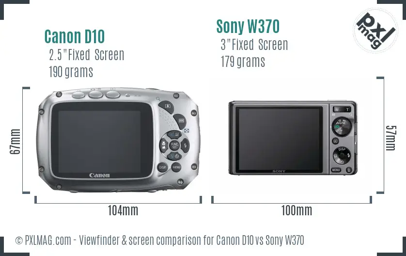 Canon D10 vs Sony W370 Screen and Viewfinder comparison