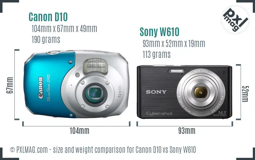 Canon D10 vs Sony W610 size comparison Canon D10 vs Sony W610 size comparison