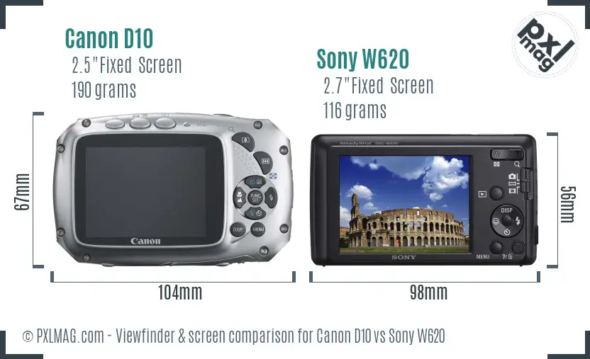 Canon D10 vs Sony W620 Screen and Viewfinder comparison