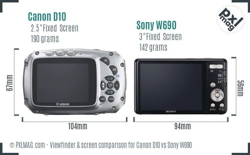 Canon D10 vs Sony W690 Screen and Viewfinder comparison