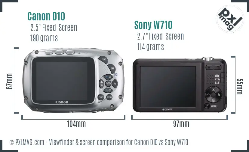 Canon D10 vs Sony W710 Screen and Viewfinder comparison