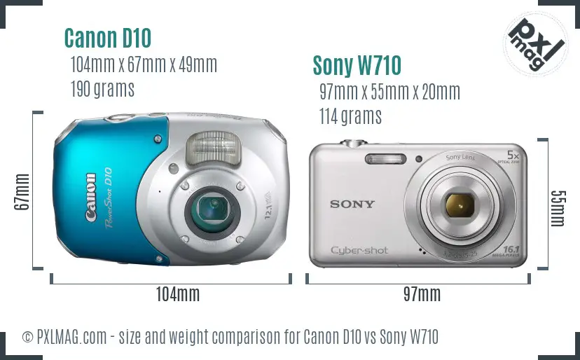 Canon D10 vs Sony W710 size comparison