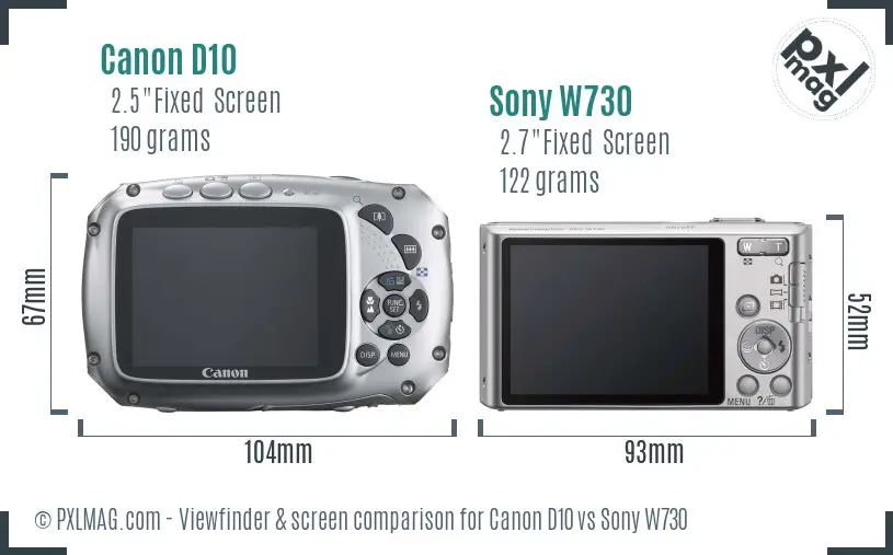 Canon D10 vs Sony W730 Screen and Viewfinder comparison