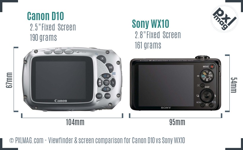 Canon D10 vs Sony WX10 Screen and Viewfinder comparison