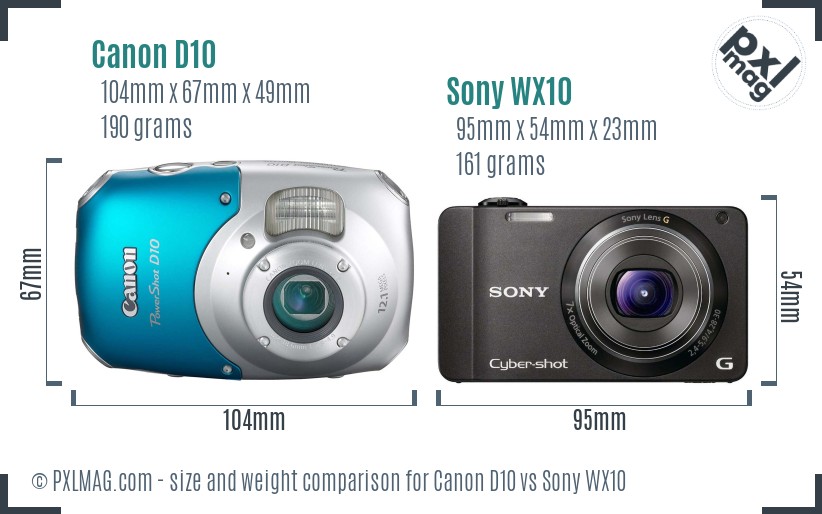 Canon D10 vs Sony WX10 size comparison