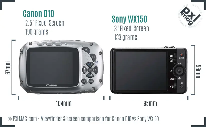 Canon D10 vs Sony WX150 Screen and Viewfinder comparison Canon D10 vs Sony WX150 Screen and Viewfinder comparison