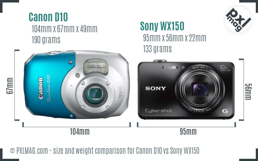 Canon D10 vs Sony WX150 size comparison Canon D10 vs Sony WX150 size comparison
