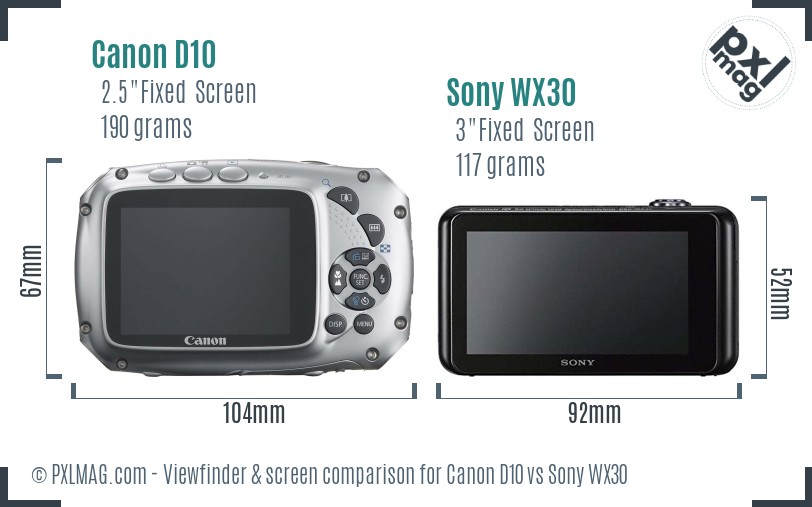 Canon D10 vs Sony WX30 Screen and Viewfinder comparison
