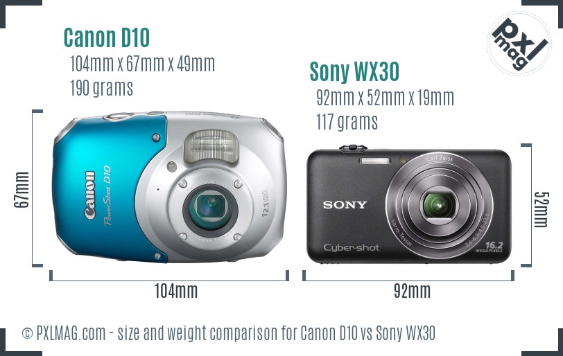 Canon D10 vs Sony WX30 size comparison Canon D10 vs Sony WX30 size comparison
