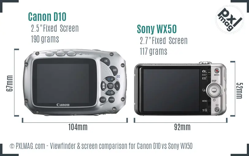 Canon D10 vs Sony WX50 Screen and Viewfinder comparison