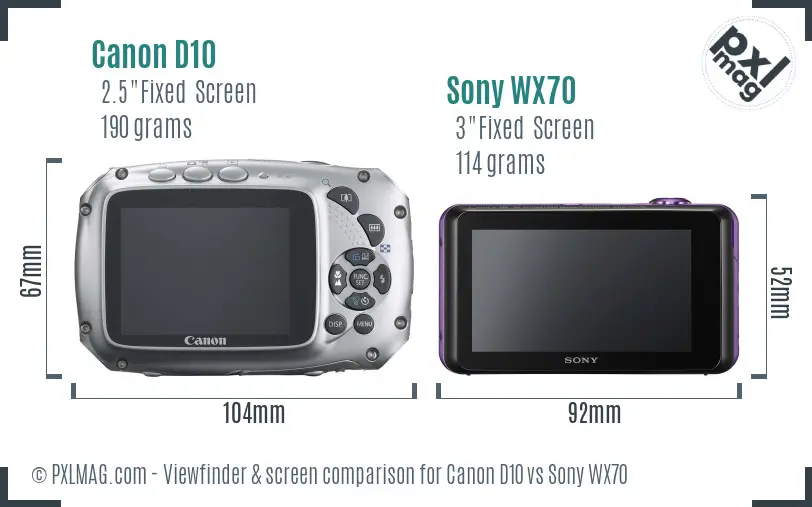 Canon D10 vs Sony WX70 Screen and Viewfinder comparison
