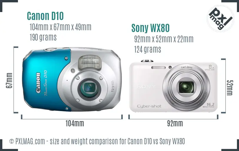 Canon D10 vs Sony WX80 size comparison Canon D10 vs Sony WX80 size comparison