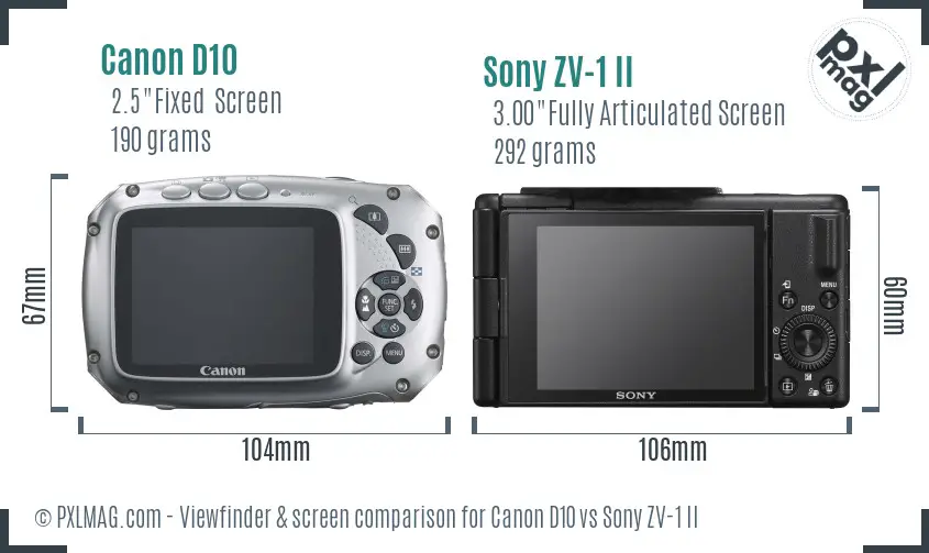 Canon D10 vs Sony ZV-1 II Screen and Viewfinder comparison Canon D10 vs Sony ZV-1 II Screen and Viewfinder comparison