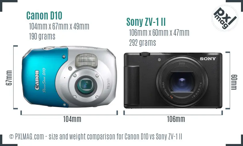 Canon D10 vs Sony ZV-1 II size comparison Canon D10 vs Sony ZV-1 II size comparison