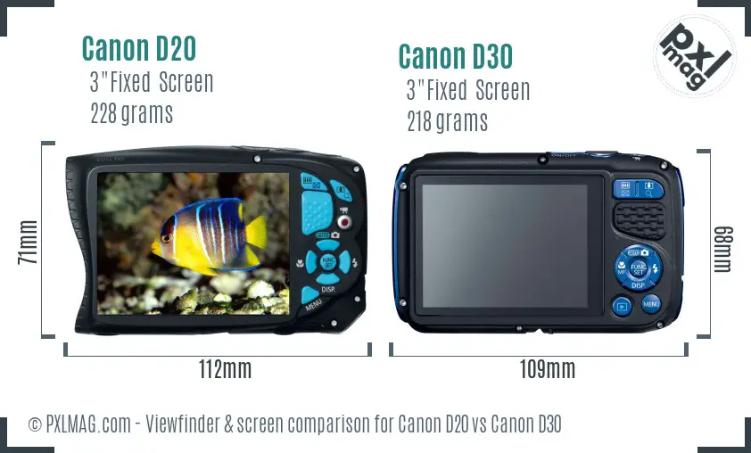Canon D20 vs Canon D30 Screen and Viewfinder comparison