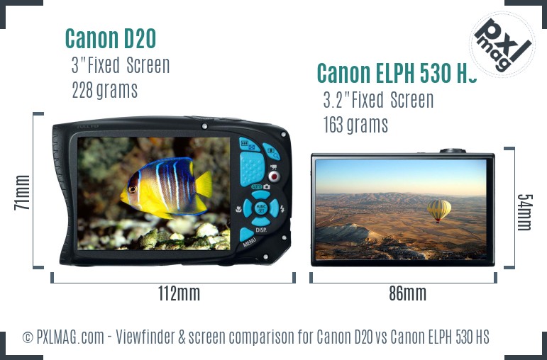 Canon D20 vs Canon ELPH 530 HS Screen and Viewfinder comparison