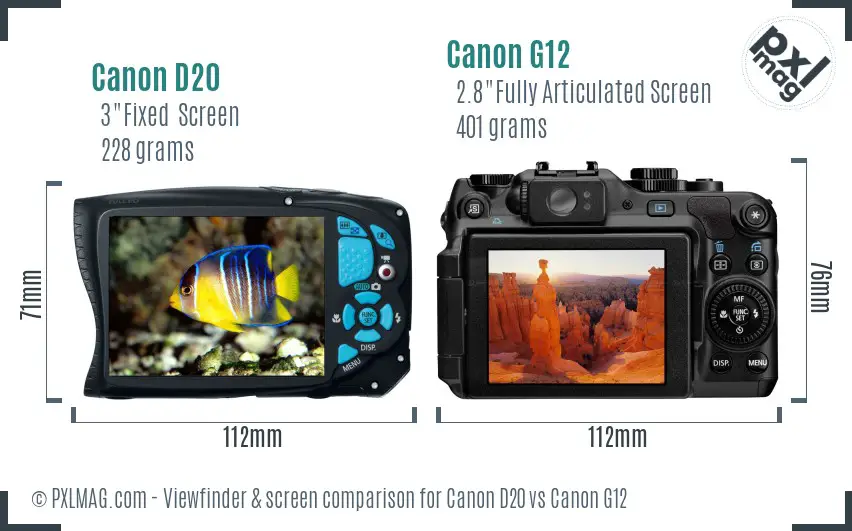 Canon D20 vs Canon G12 Screen and Viewfinder comparison
