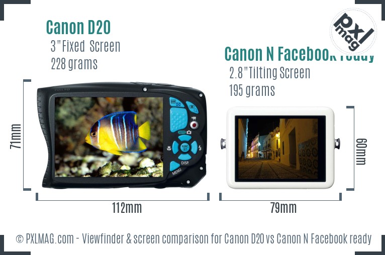 Canon D20 vs Canon N Facebook ready Screen and Viewfinder comparison