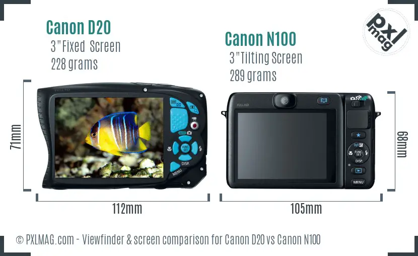 Canon D20 vs Canon N100 Screen and Viewfinder comparison