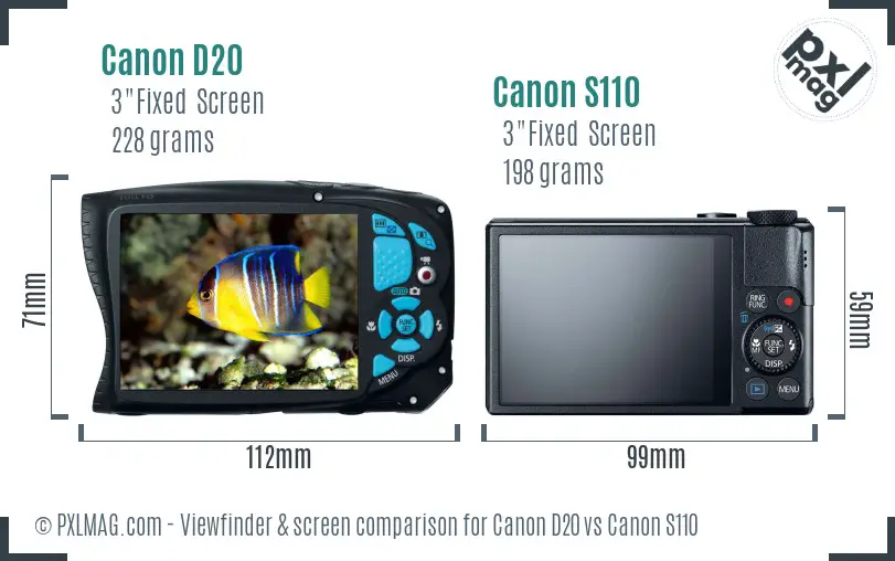 Canon D20 vs Canon S110 Screen and Viewfinder comparison