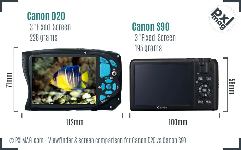 Canon D20 vs Canon S90 Screen and Viewfinder comparison