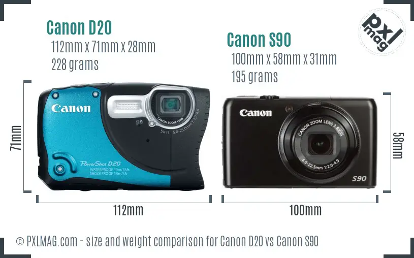 Canon D20 vs Canon S90 size comparison Canon D20 vs Canon S90 size comparison