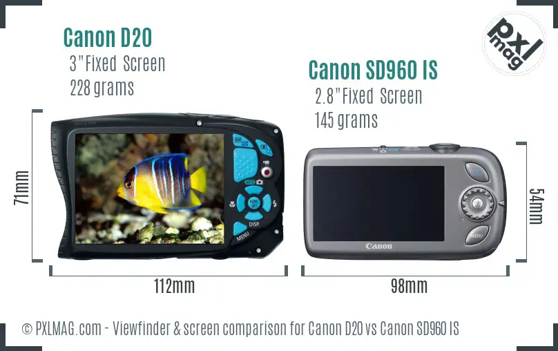 Canon D20 vs Canon SD960 IS Screen and Viewfinder comparison