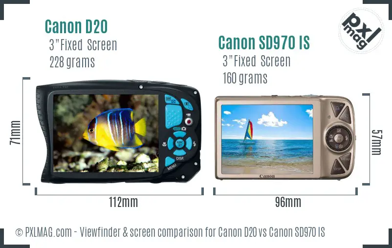 Canon D20 vs Canon SD970 IS Screen and Viewfinder comparison