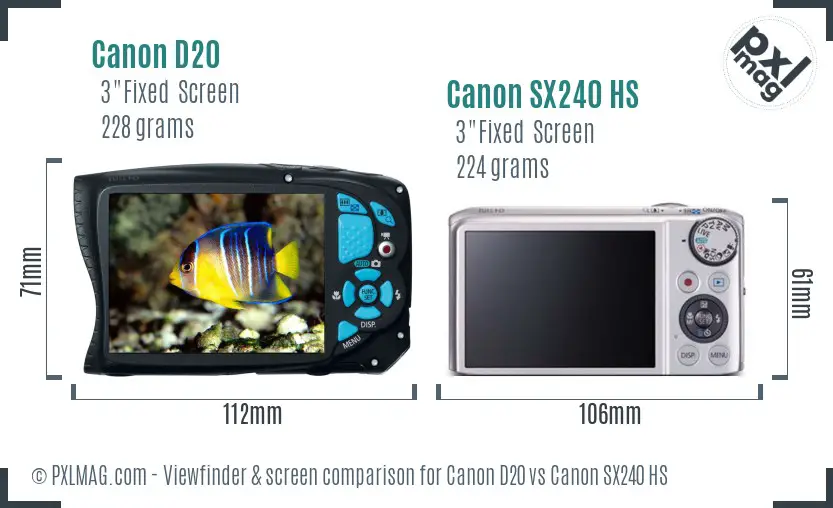 Canon D20 vs Canon SX240 HS Screen and Viewfinder comparison Canon D20 vs Canon SX240 HS Screen and Viewfinder comparison