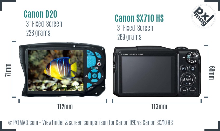 Canon D20 vs Canon SX710 HS Screen and Viewfinder comparison