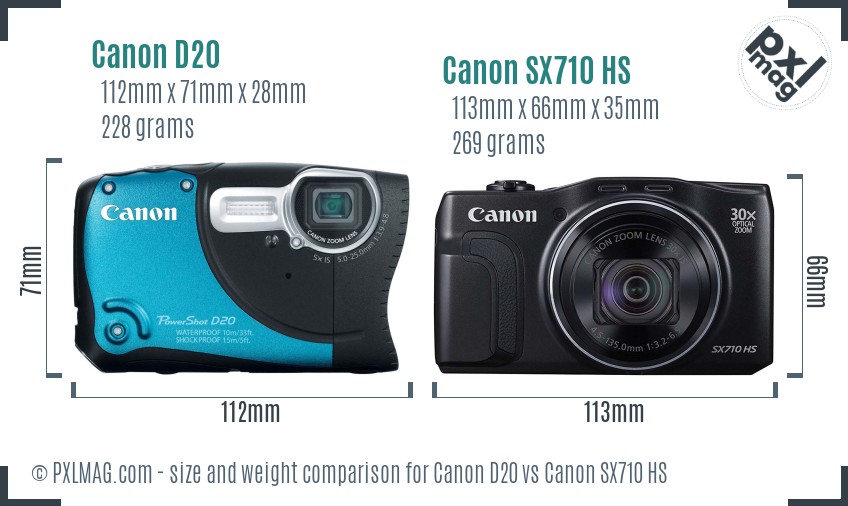 Canon D20 vs Canon SX710 HS size comparison Canon D20 vs Canon SX710 HS size comparison