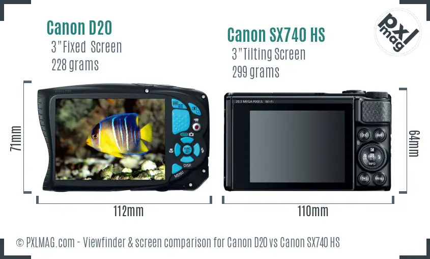 Canon D20 vs Canon SX740 HS Screen and Viewfinder comparison Canon D20 vs Canon SX740 HS Screen and Viewfinder comparison