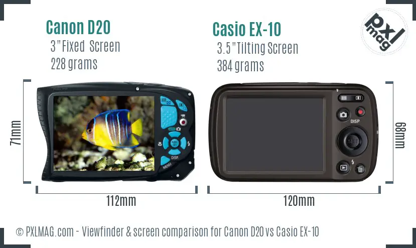 Canon D20 vs Casio EX-10 Screen and Viewfinder comparison