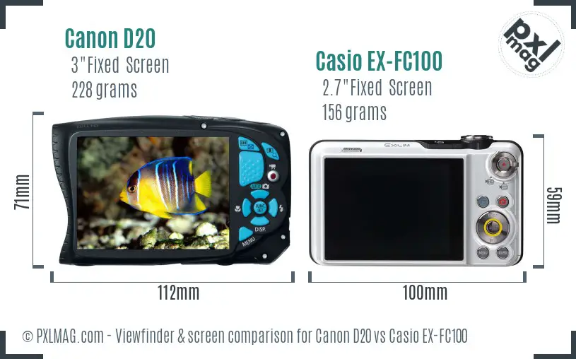 Canon D20 vs Casio EX-FC100 Screen and Viewfinder comparison