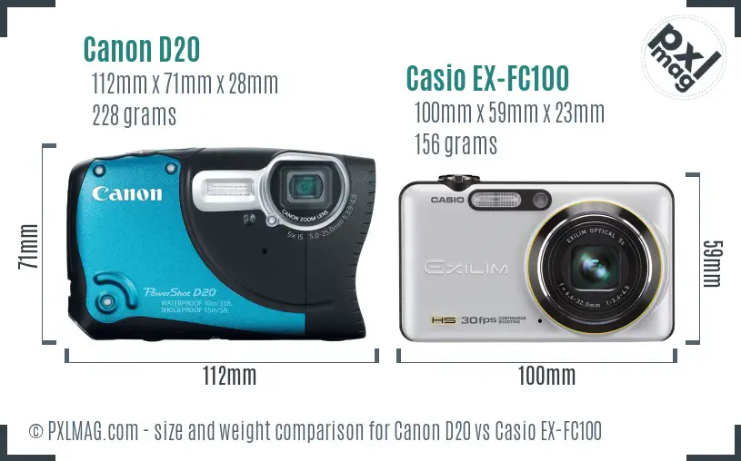 Canon D20 vs Casio EX-FC100 size comparison