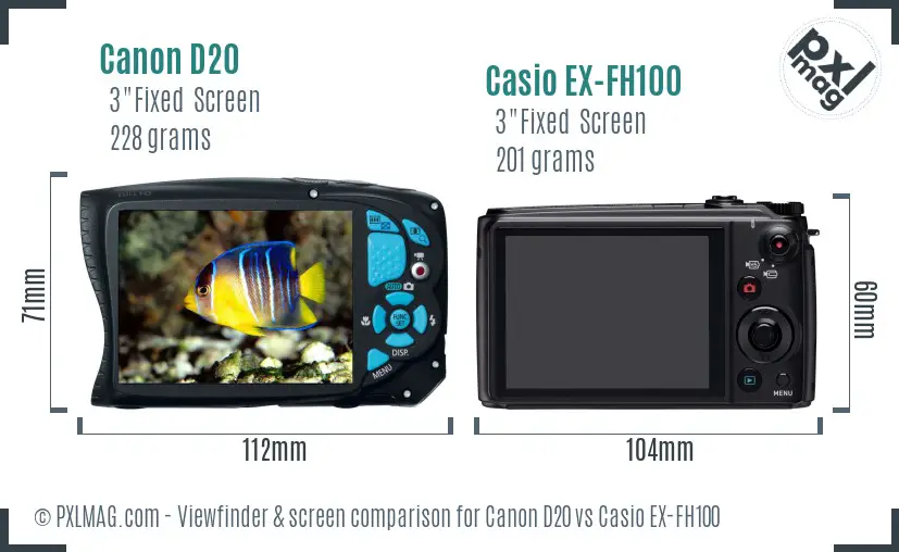 Canon D20 vs Casio EX-FH100 Screen and Viewfinder comparison